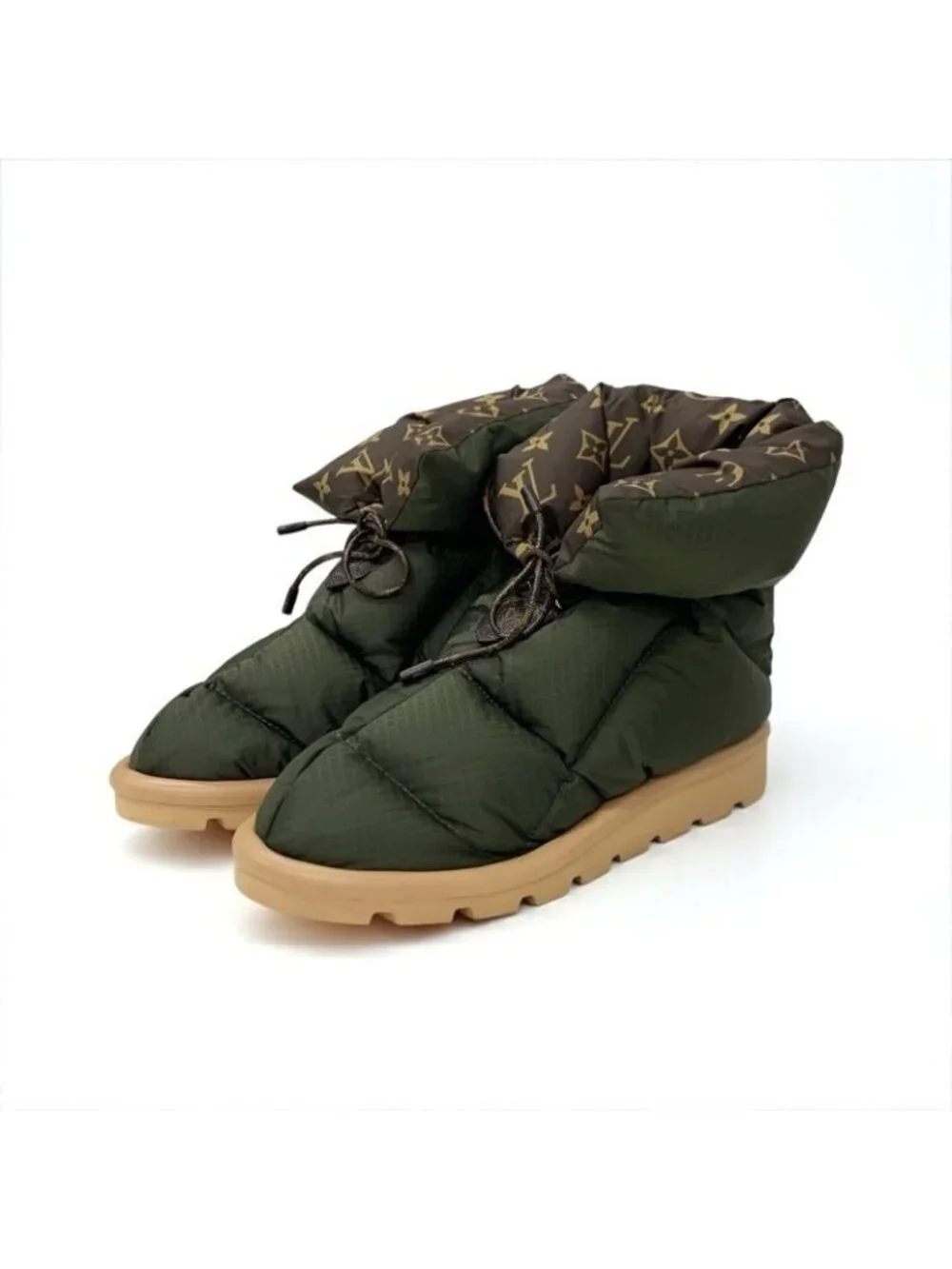 Louis Vuitton Pillow Line Monogram Boots Short Shoes Nylon Khaki Brown - Picture 2 of 10